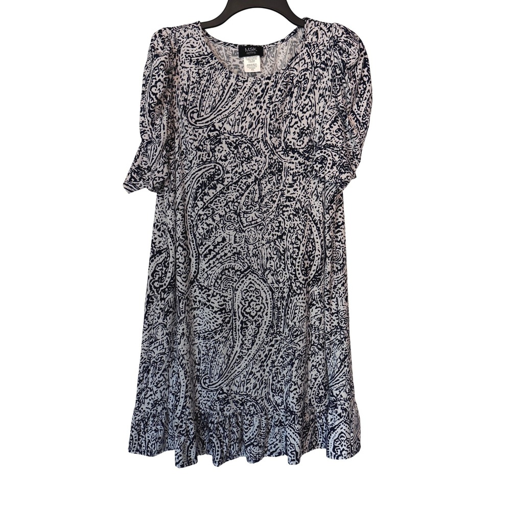 MSK Women Short Sleeve Paisley Ruffle Hem Dress Women Size S